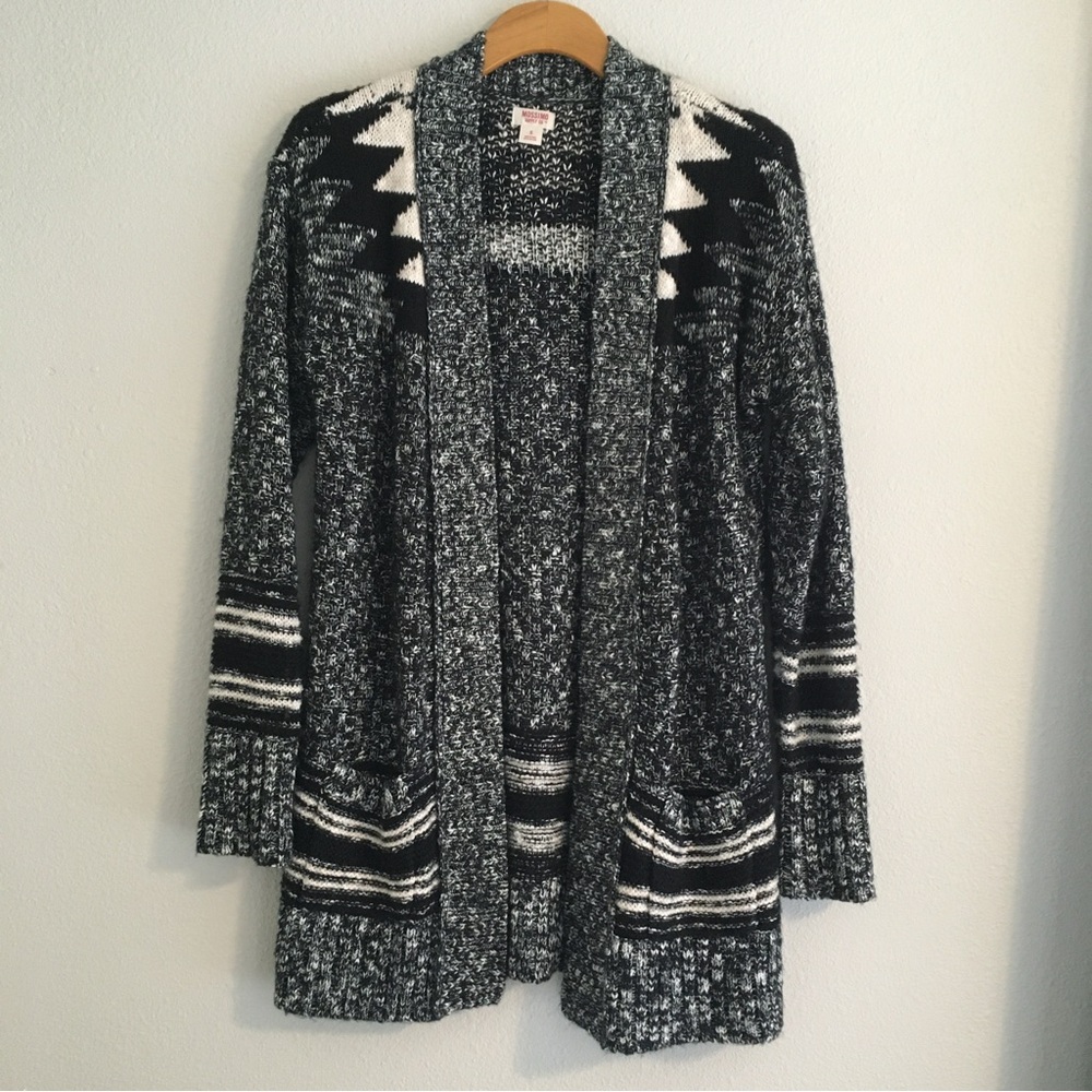 Women's Mossimo Black Printed Open Front Cardigan Sweater Size Small - Long fit